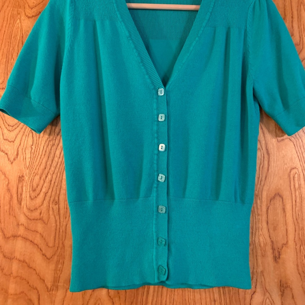 Cleo Vibrant Teal Button-Down Short Sleeve Cardigan